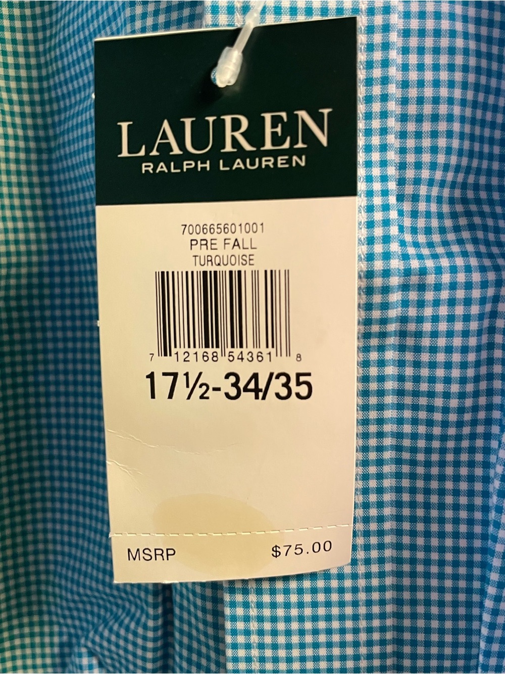 Lauren Ralph Lauren Dress Shirt Mens 17.5 34/35 Blue Gingham Check NWT New - Picture 3 of 6